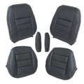 Set of black front seat back covers with stitched horizontal panels and side cutouts