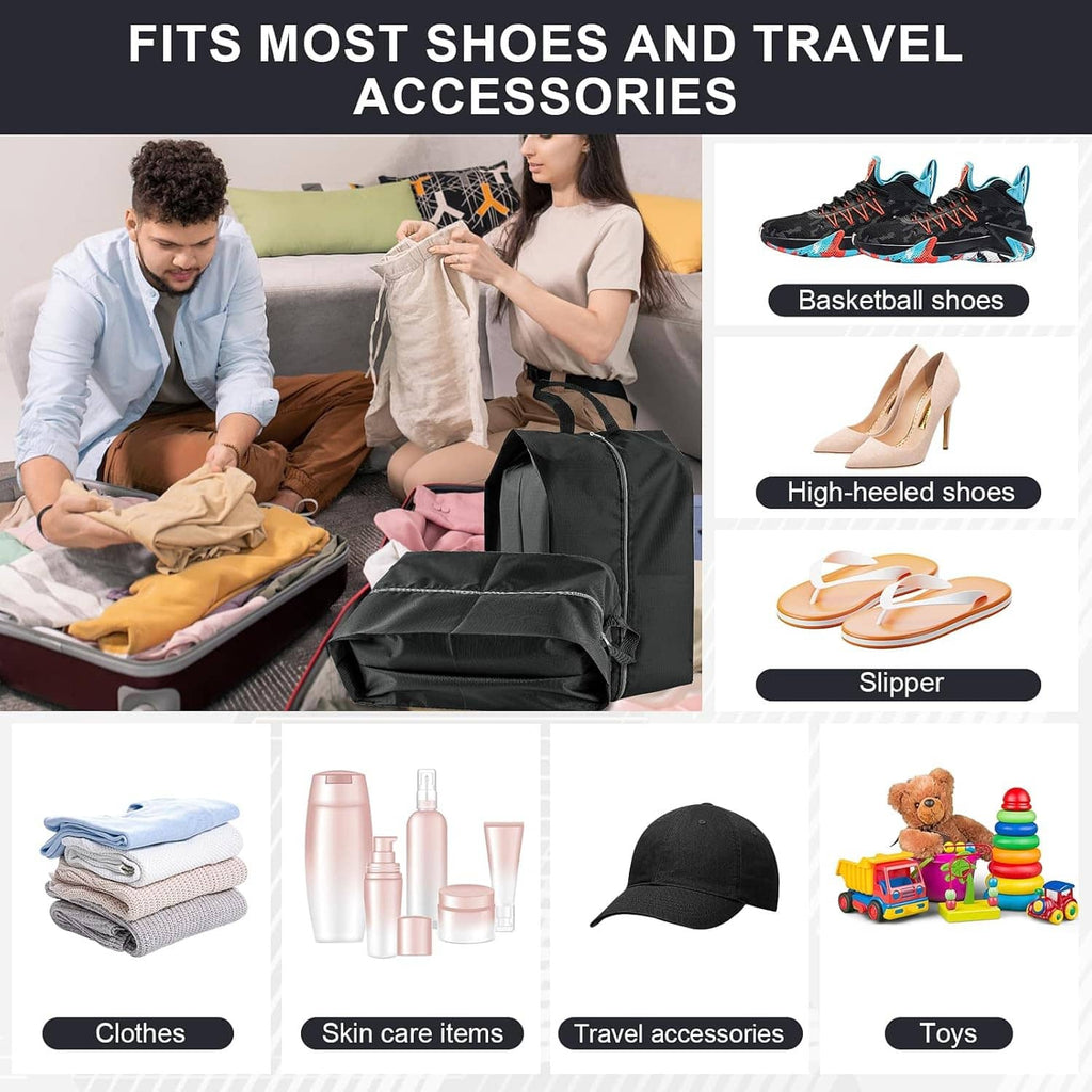 Set of black shoe bags for storing shoes like sneakers, heels, and sandals