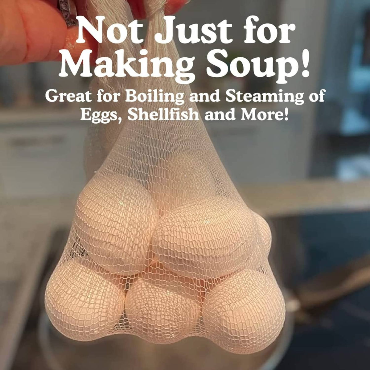 Three natural cotton mesh soup socks grouped together
