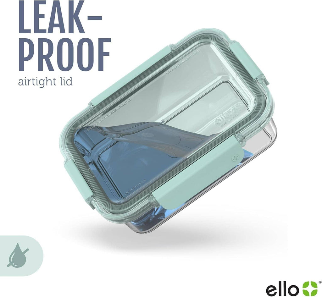 Glass meal prep container with leak-proof airtight lid, blue-tinted lid and glass