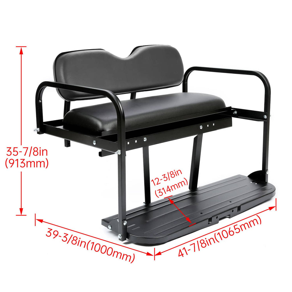 Foldable rear back seat kit with black armrests and molded footplate, front view