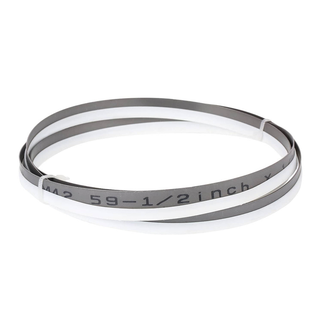 Bi-metal band saw blade loop with size marking '59-1/2 inch' on band