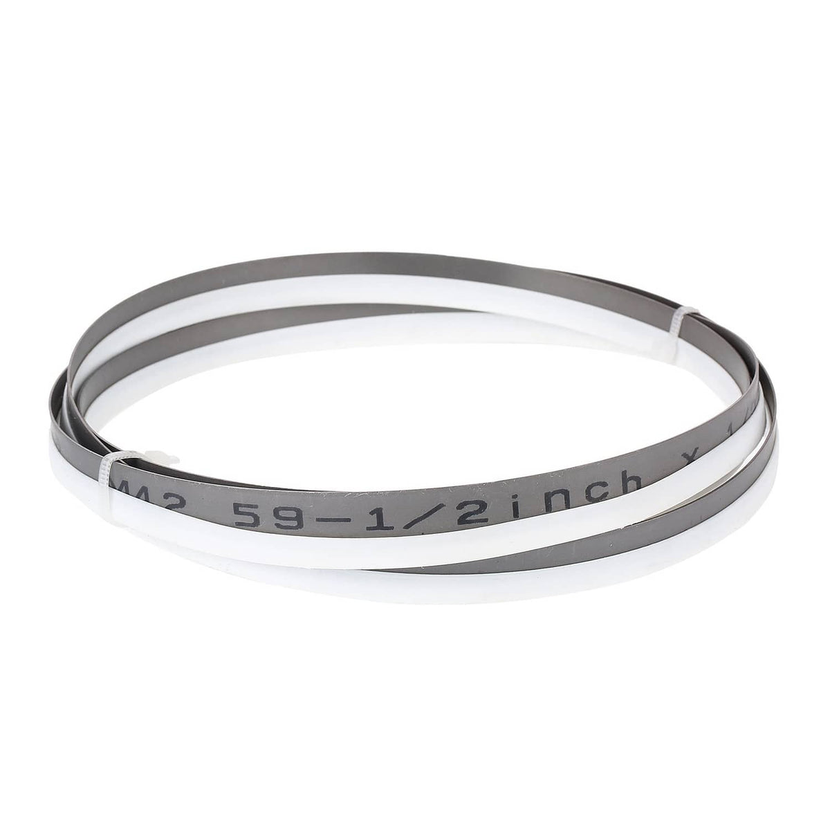 Bi-metal band saw blade loop with size marking '59-1/2 inch' on band