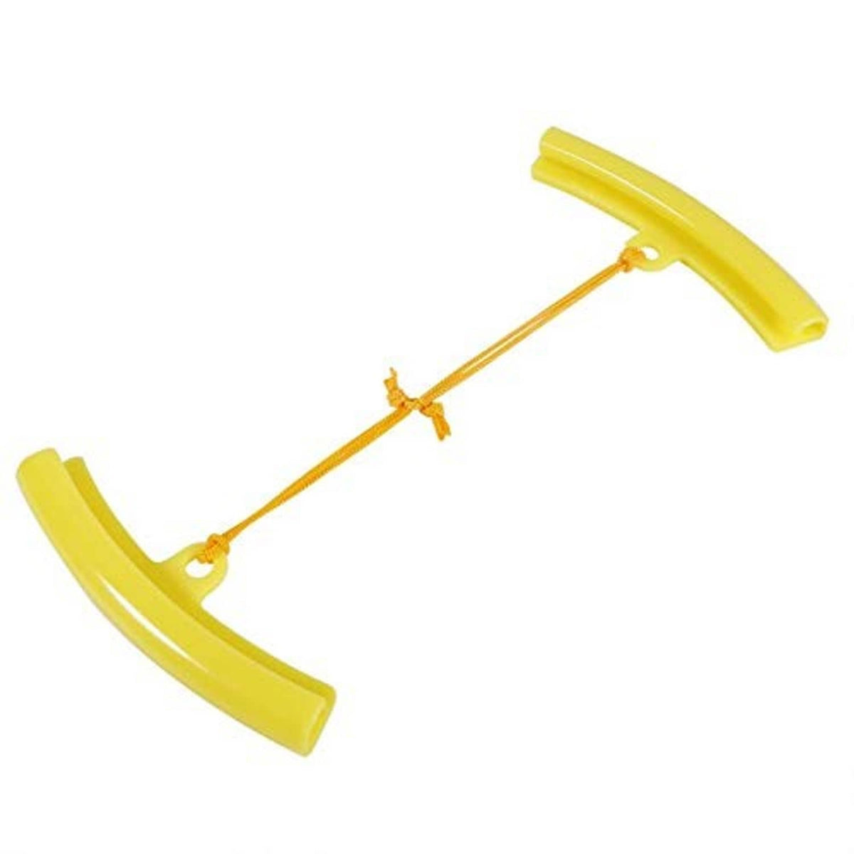 Single yellow wheel rim tire protector guard with attached strap cord and hook