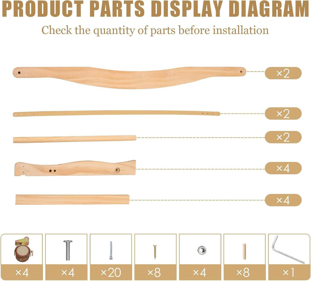 Wooden Moses basket stand assembly parts shown as separate long rails