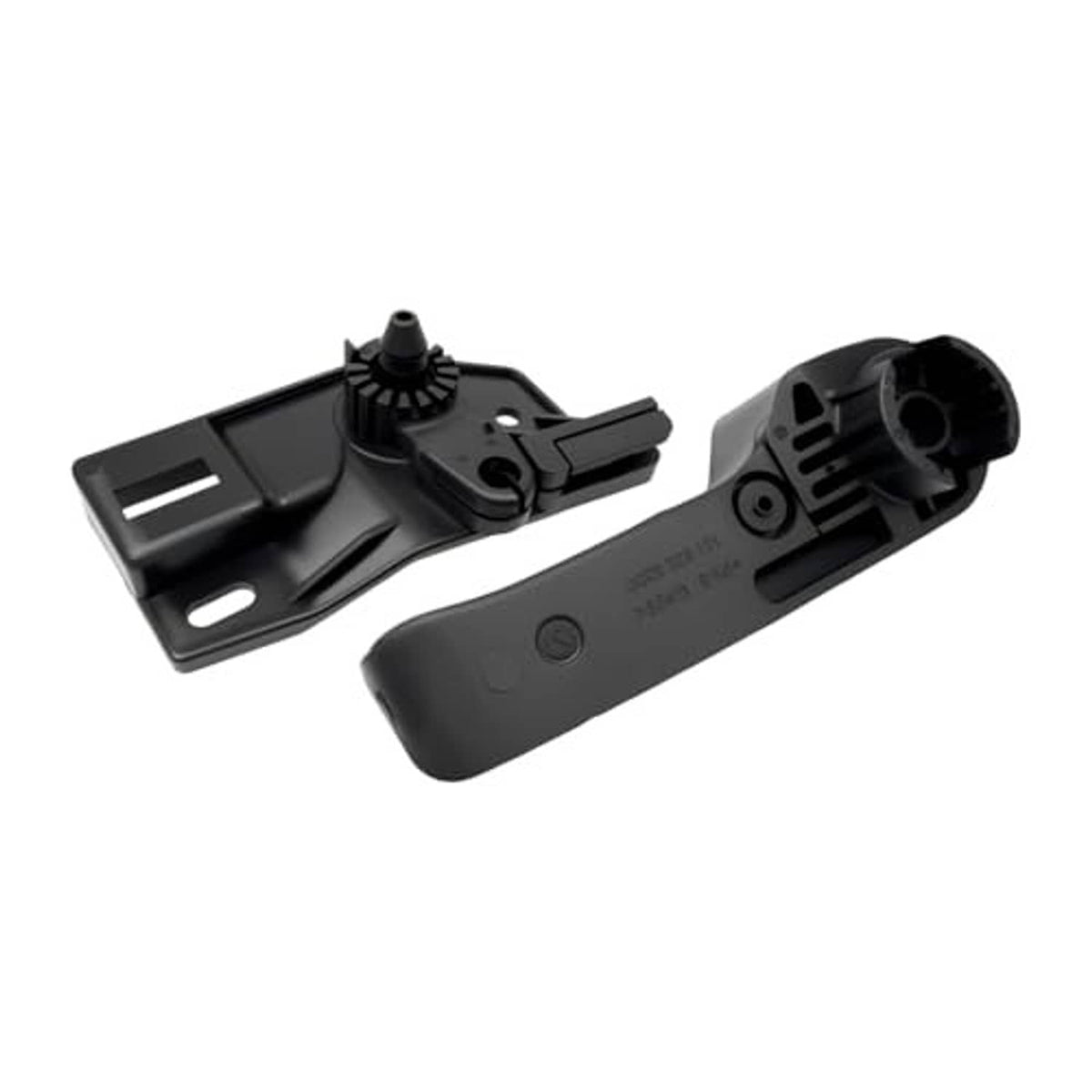 Black hood release grip handle with bracket, two-piece layout.