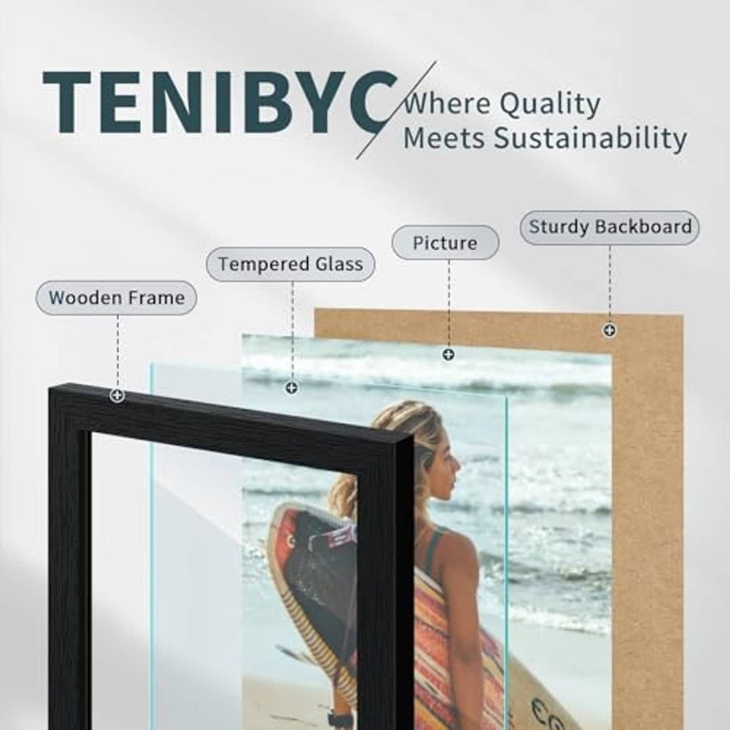 Black 5x7 picture frame with tempered glass and wooden backboard