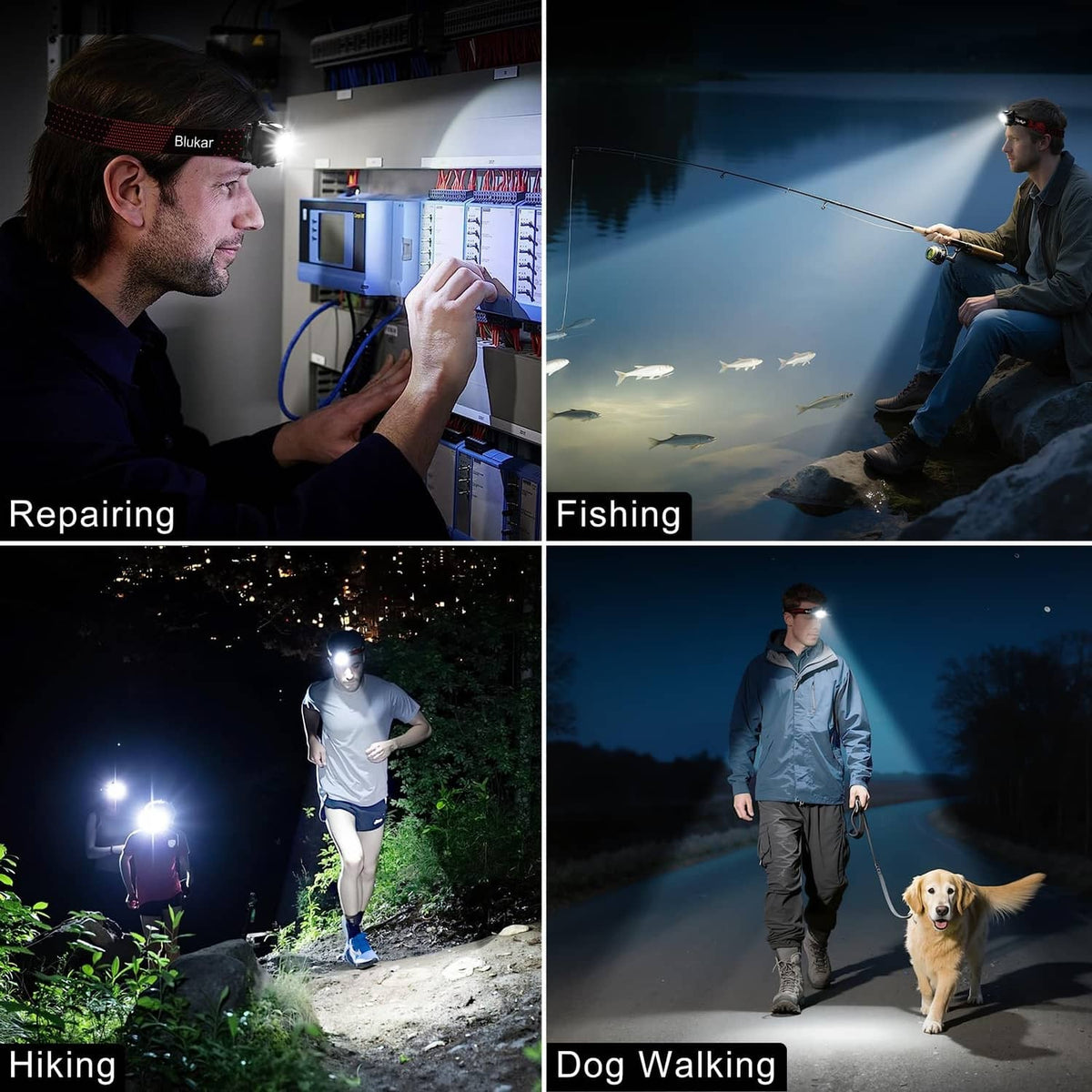 Rechargeable LED headlamp with adjustable beam lighting for outdoor activities