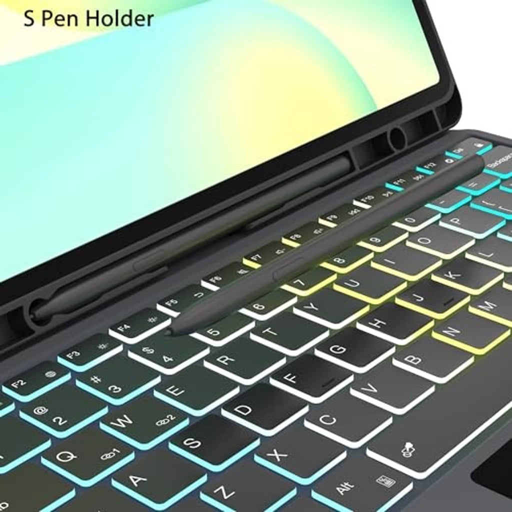 Keyboard case with S Pen holder slot next to the keyboard deck