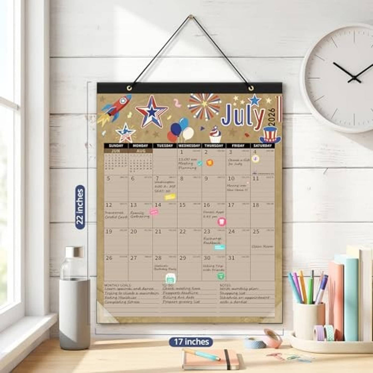 Wall-hung July 2026 to Dec 2027 calendar with 22-inch size label