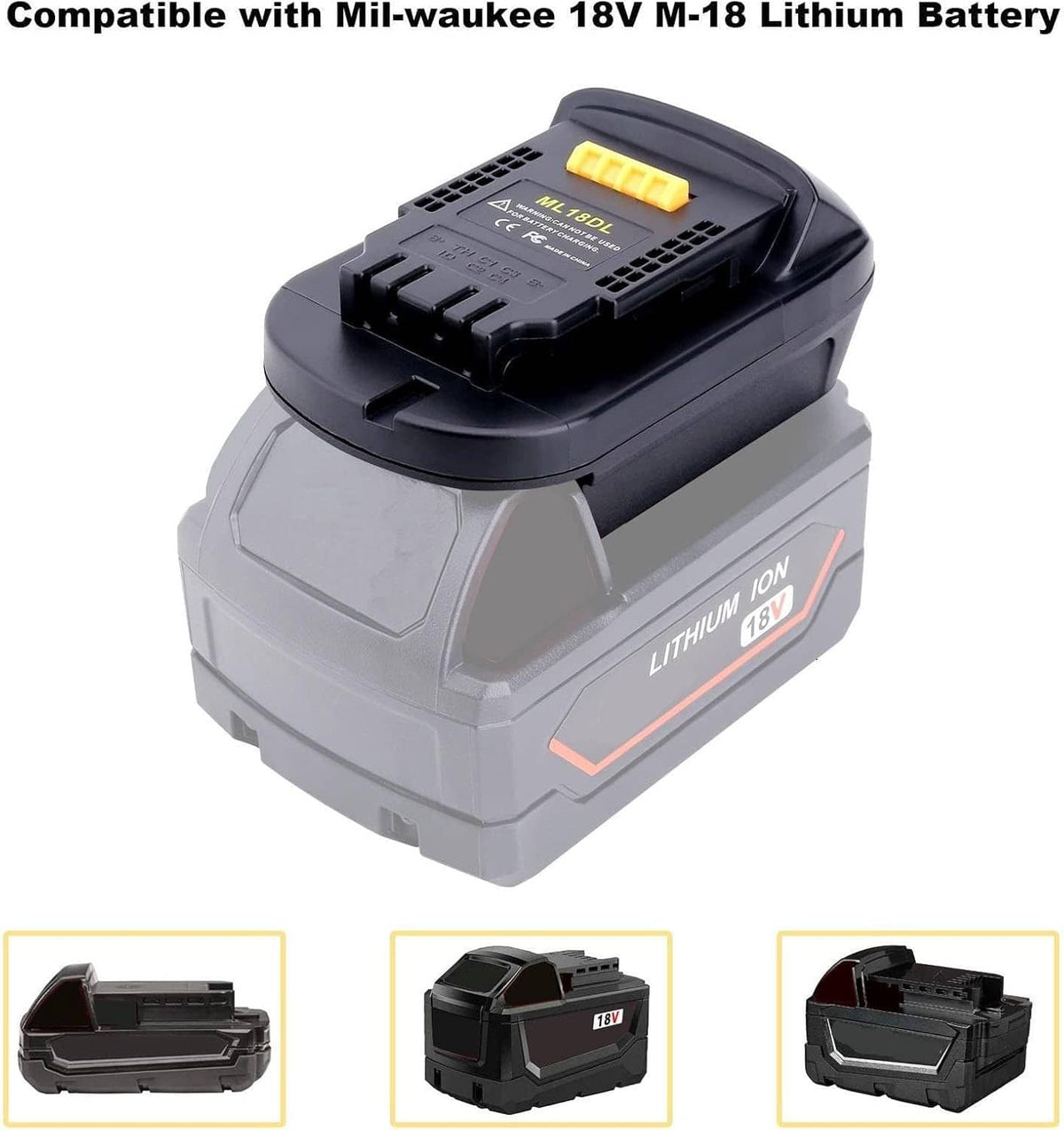 Battery adapter attached to a gray lithium-ion 18V battery pack body