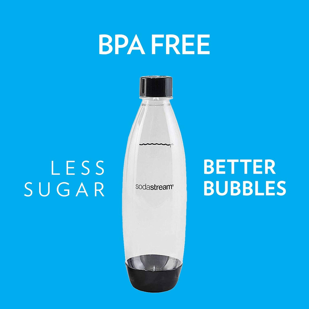 SodaStream slim carbonating bottle, clear body with black cap