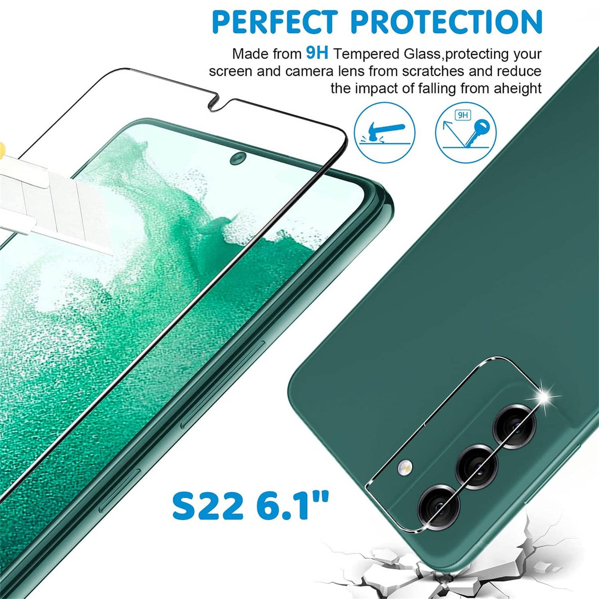 9H tempered glass screen and camera lens protection for Samsung Galaxy S22 smartphone