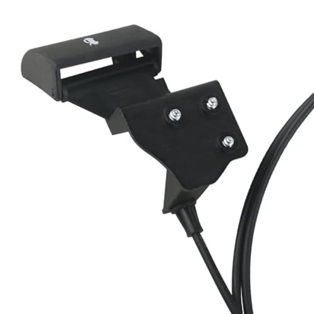 Black hood release cable latch handle with metal fasteners and bracket