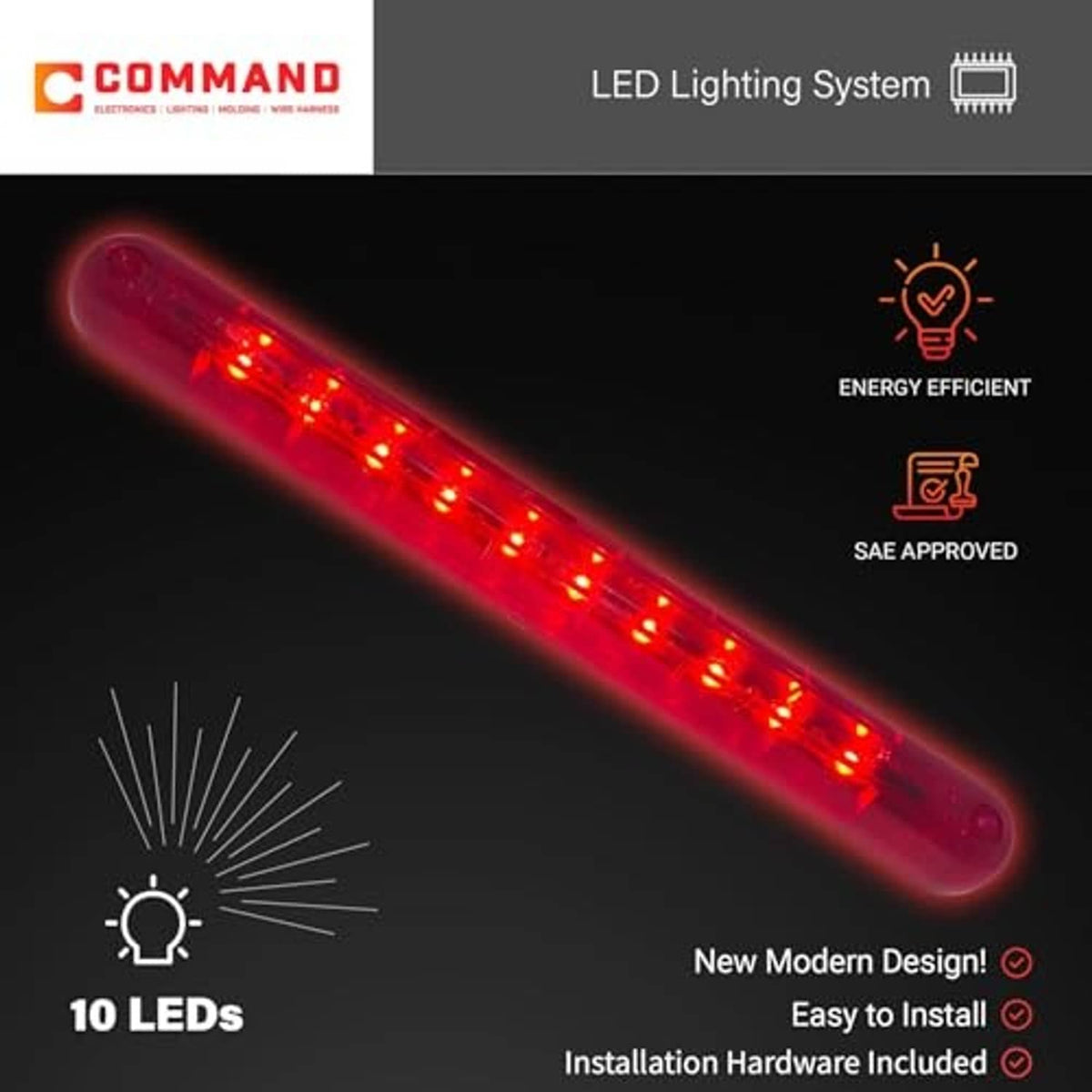 Red LED third brake light bar, energy-efficient LED glow