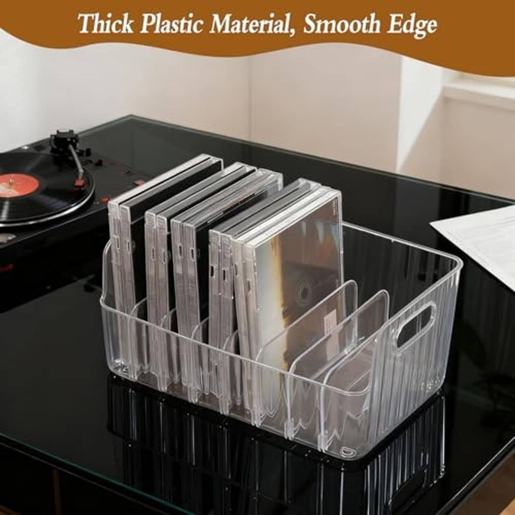 Clear acrylic CD holder rack with thick plastic walls and stacked dividers, 3-pack