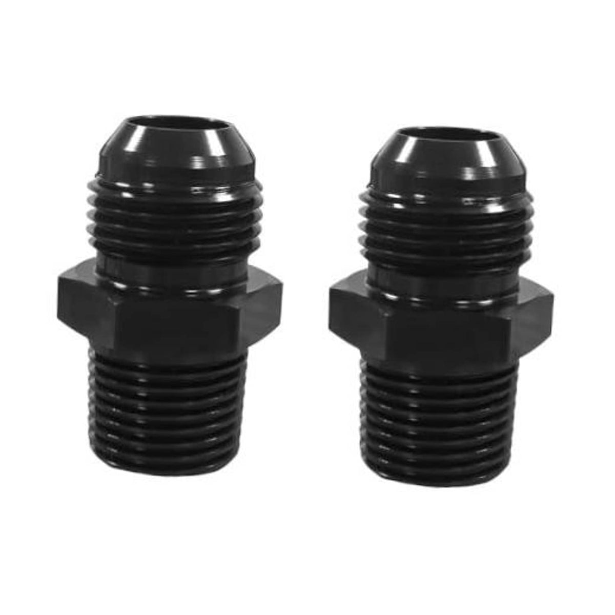 Black male hose fitting adapter with hex head and threaded ends