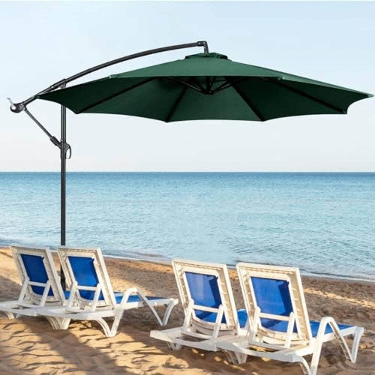 Dark green 6-rib patio market umbrella with open canopy and center vent