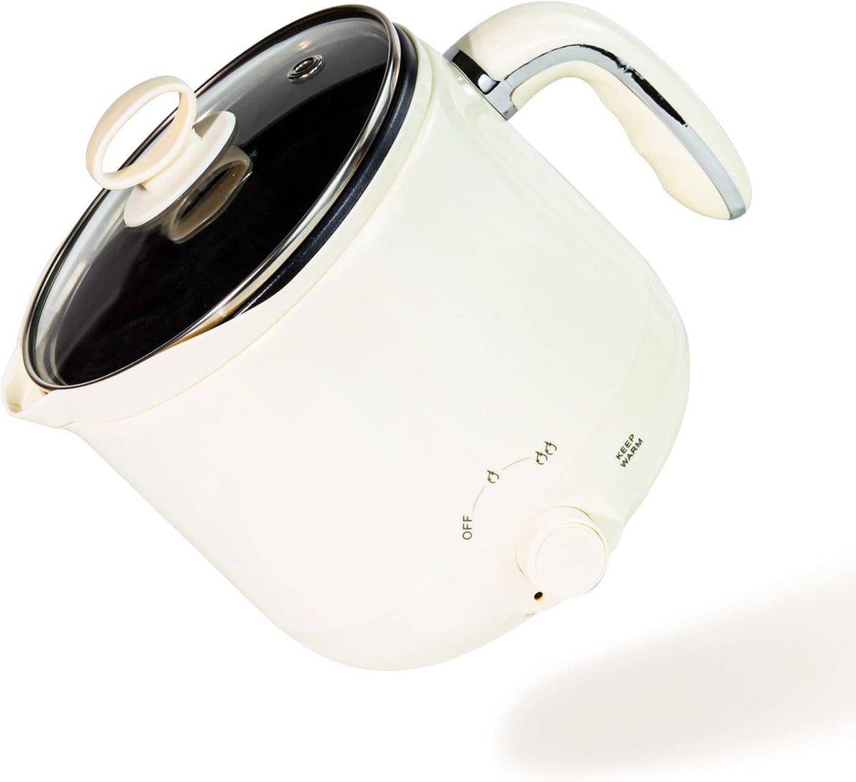 Electric wax melting pot, white with chrome pouring spout and domed lid