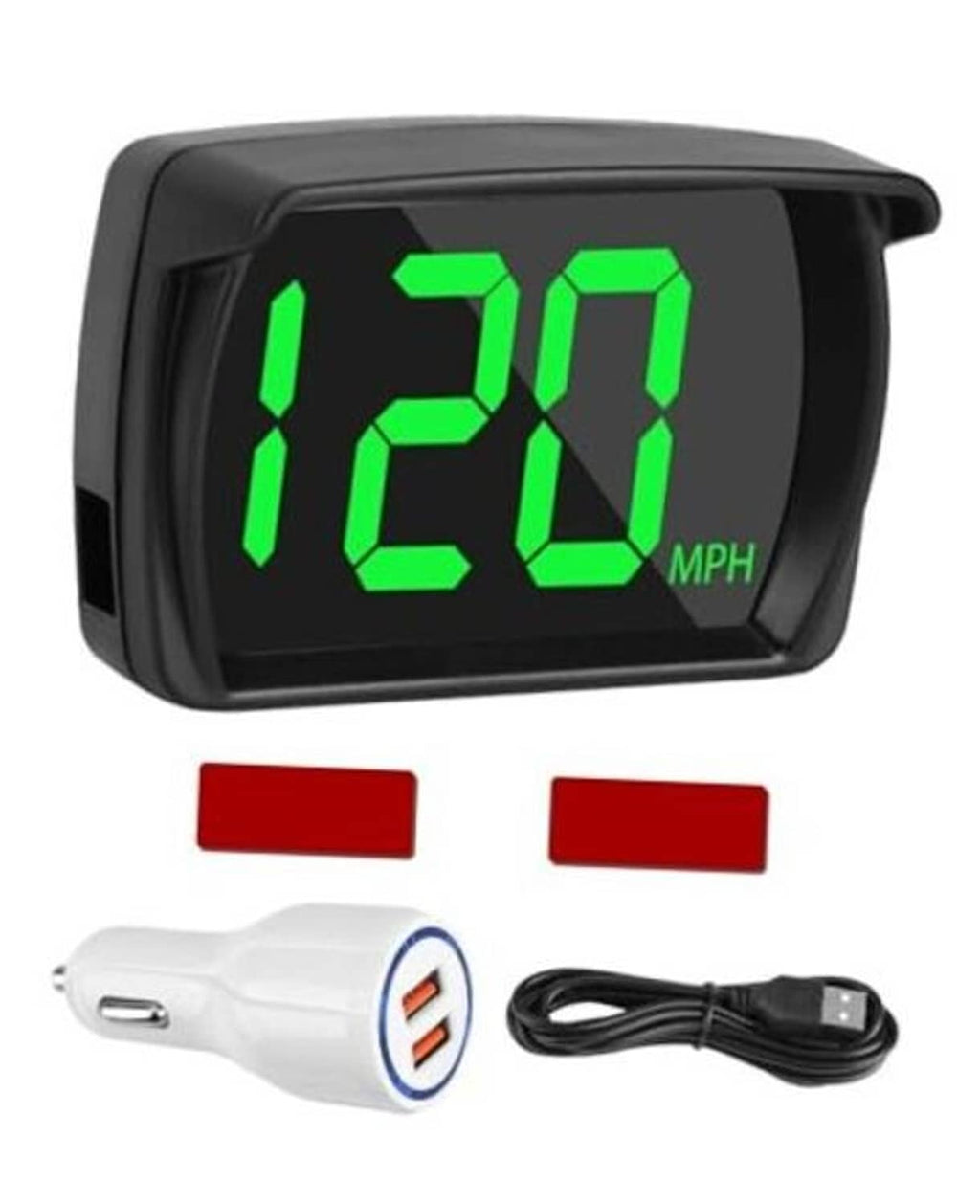 Black GPS HUD speedometer display showing green 120 MPH digits.