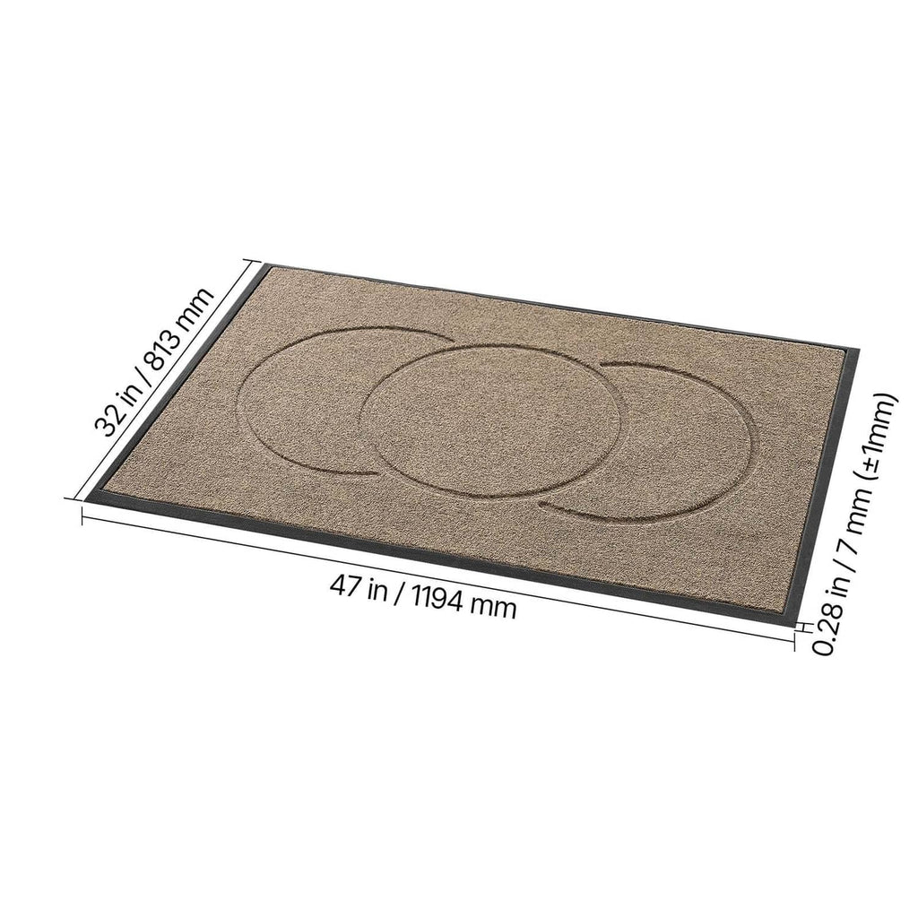 Brown front door mat rug rectangle with circular swirl medallion and border
