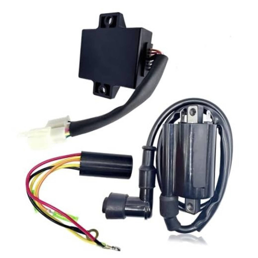 CDI ignition control module with wire harness, coil, and black mounting box