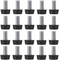 Black screw-in furniture leveler with silver threaded stem and flat base