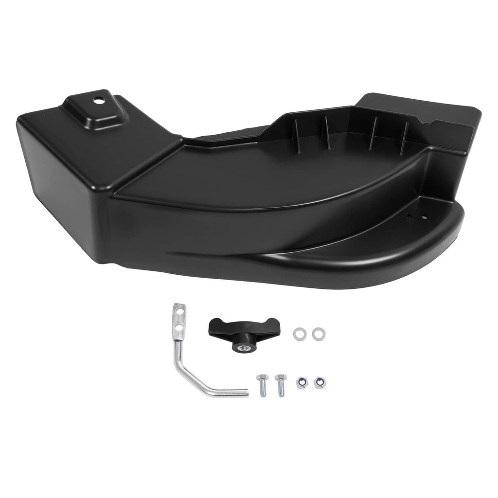 Black mulching plug kit chute with mounting hole and included fasteners