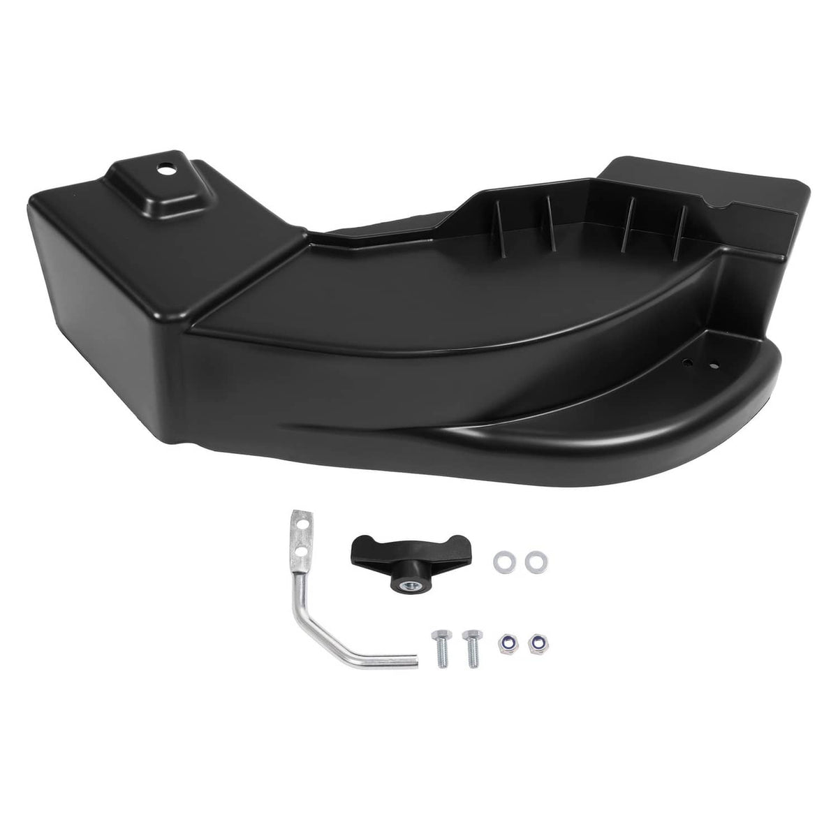 Black mulching plug kit chute with mounting hole and included fasteners