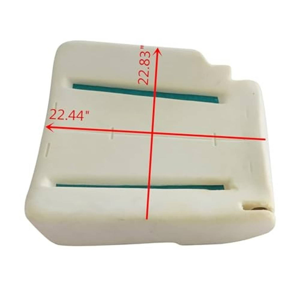 Seat foam pad with measurement lines showing size for replacement cushion fit.