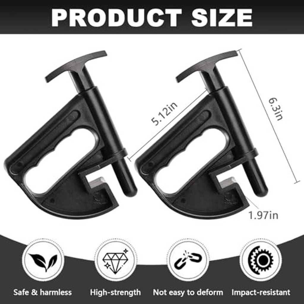 Pair of black nylon tire bead clamps with curved pry ends and handle posts