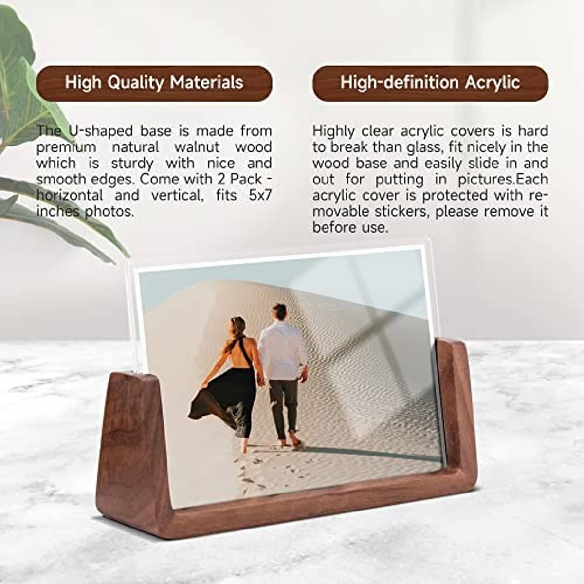 4x6 photo frame with clear acrylic front and rustic wooden U-base, landscape view