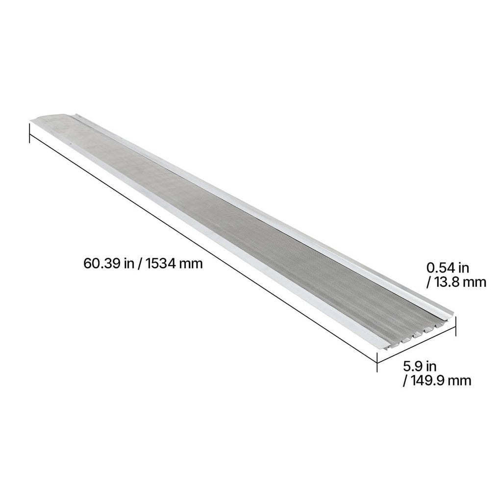Single 6-inch aluminum gutter cover piece with steel mesh and ribbed edges