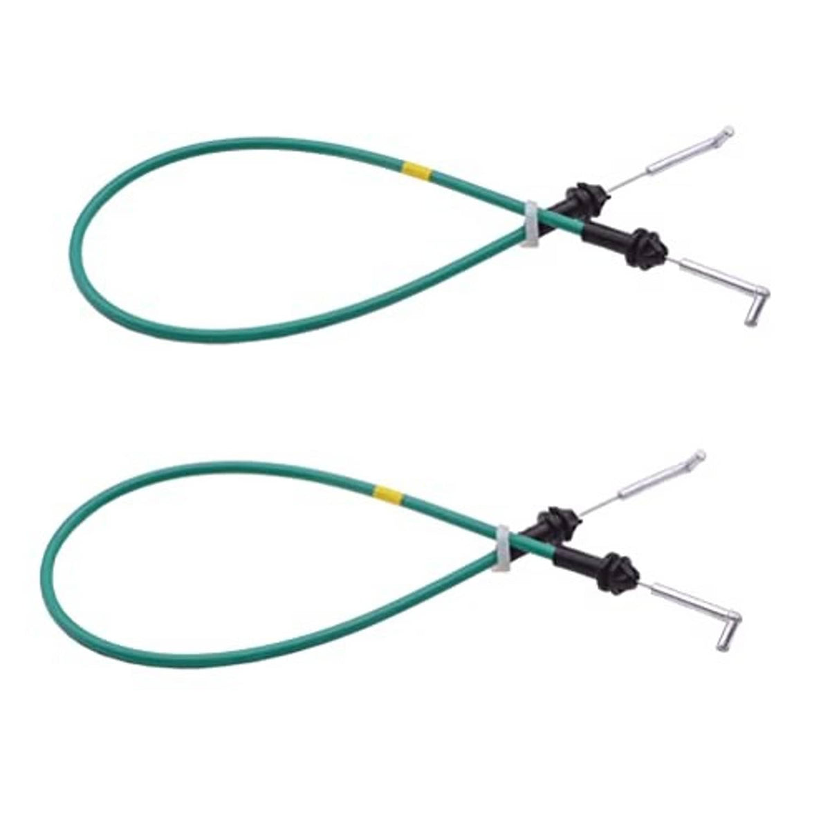 Two green door cables with black link clips and silver tension arms