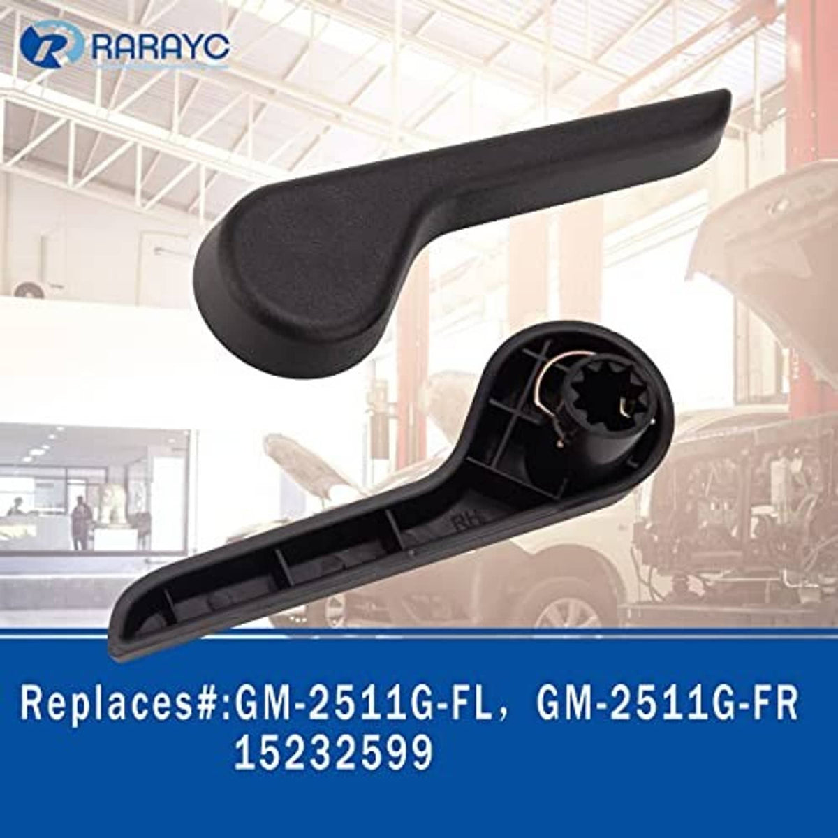 Black seat recliner handle replacement, long curved handle detail
