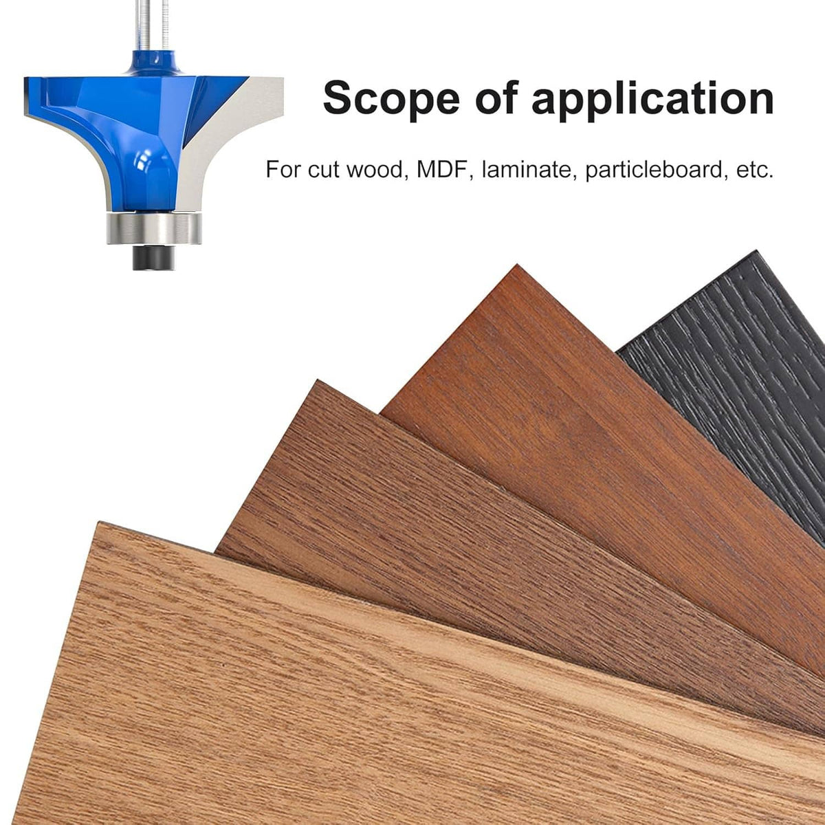 Blue roundover router bit over wood boards for edge routing