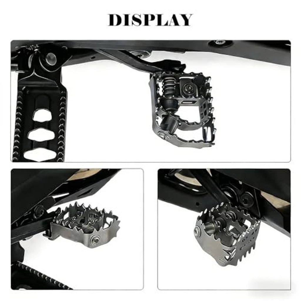 Motorcycle footpeg bracket set with serrated plates and mounting hardware