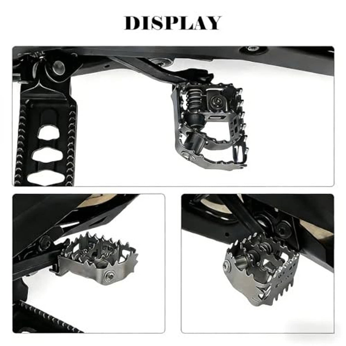 Motorcycle footpeg bracket set with serrated plates and mounting hardware