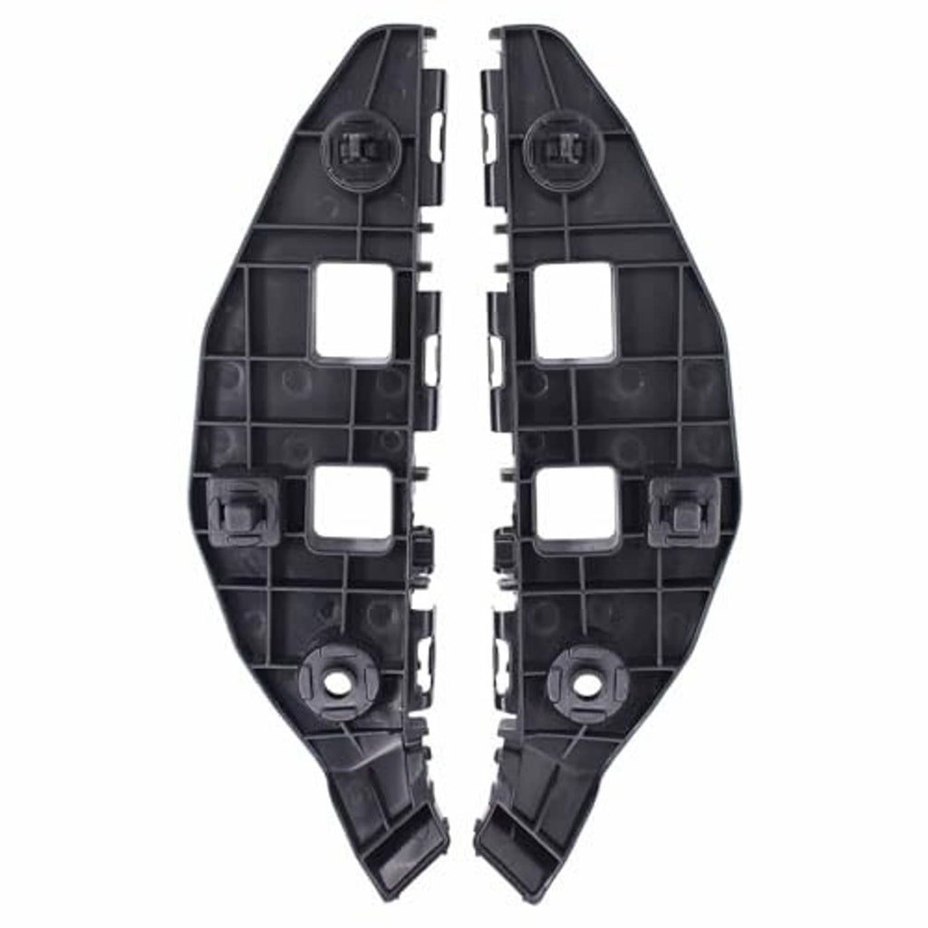 Pair of black front bumper bracket retainers with round ports and rectangular openings