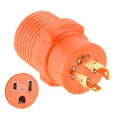 Orange NEMA L14-30P male plug adapter with brass prongs, 4-to-3 prong connection face