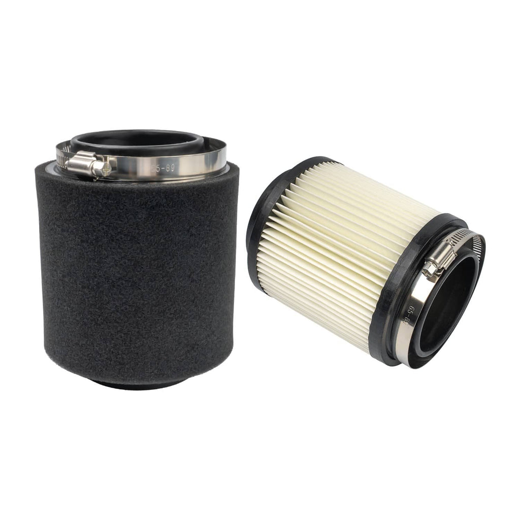 Air filter cartridges set with foam pre-filter sleeves and pleated paper cores