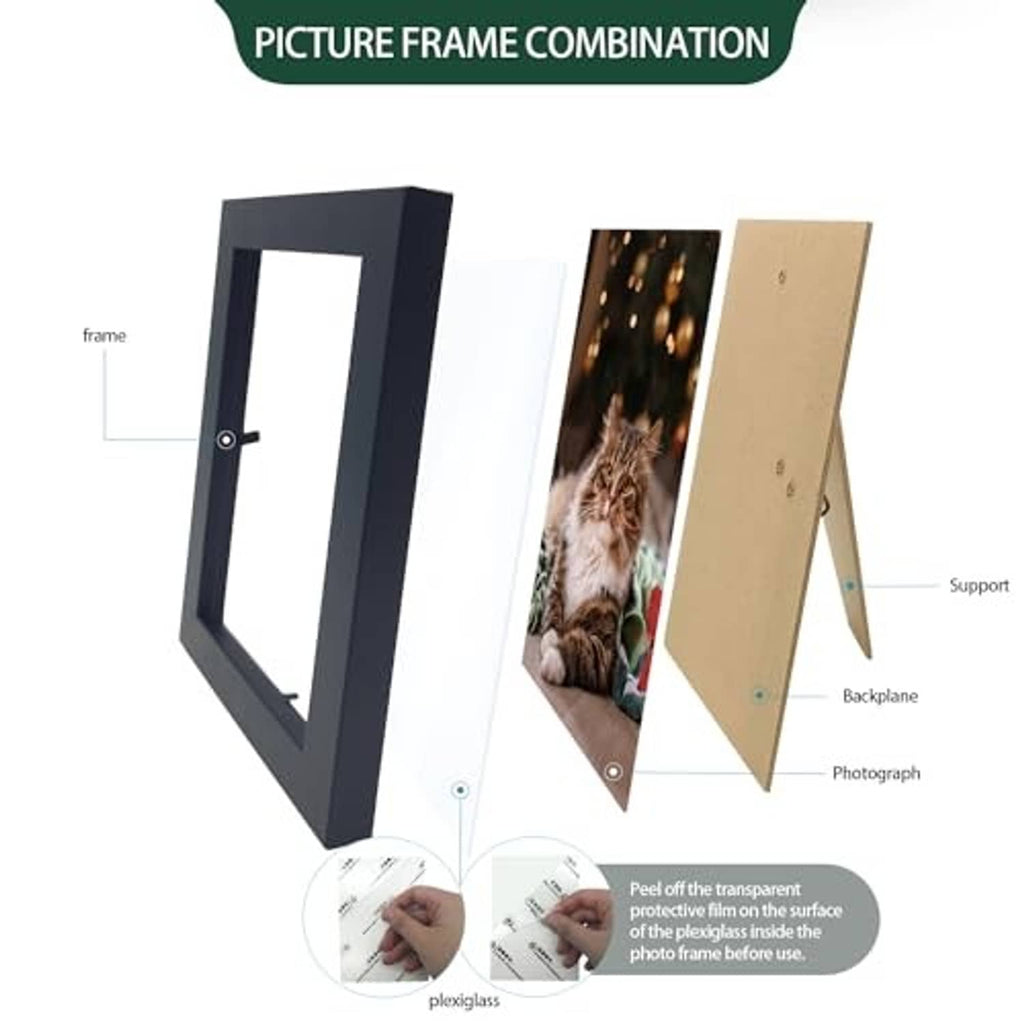 4x6 picture frame with hinged back and protective cover, dark wood-style finish