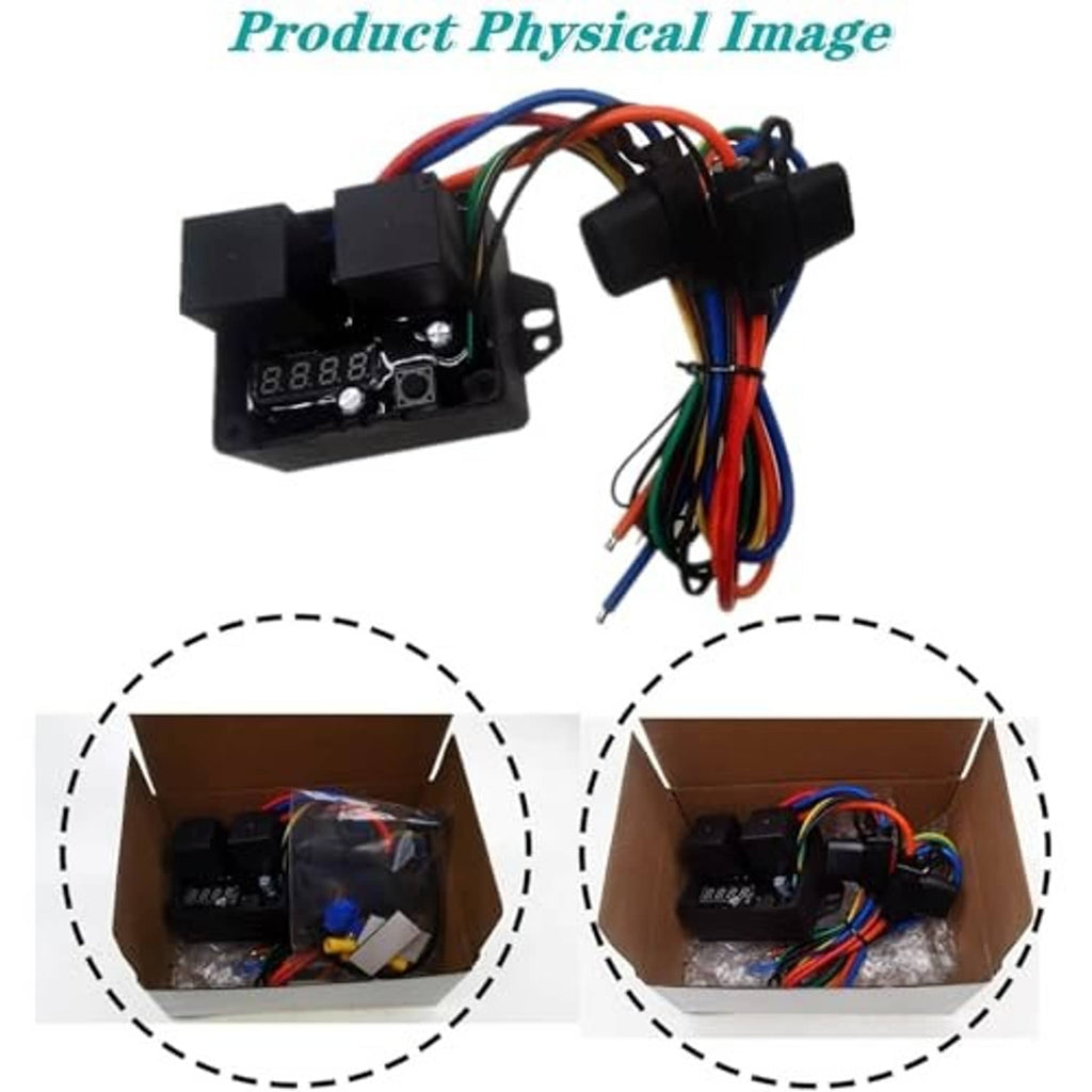 Radiator fan controller switch kit with black module and multi-color wiring loom