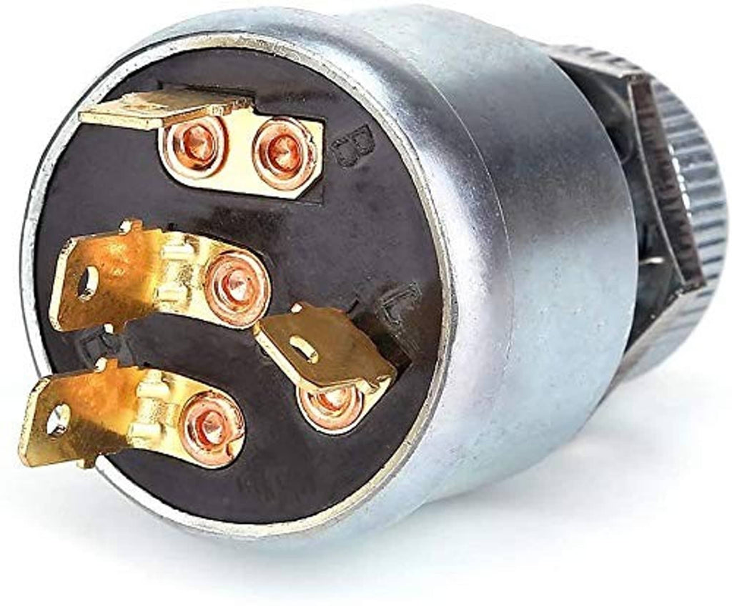Ignition switch cylinder front view with electrical contact points and mounting terminals