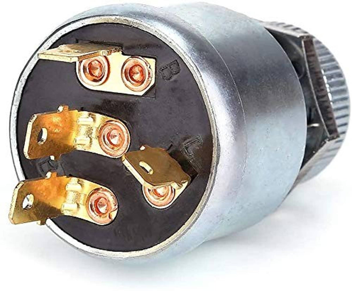 Ignition switch cylinder front view with electrical contact points and mounting terminals