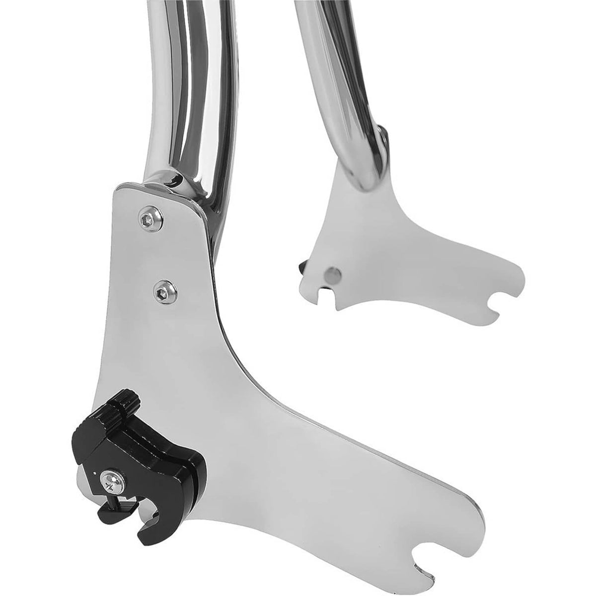 Chrome mounting plate and clamp for sissy bar backrest with bolt hardware