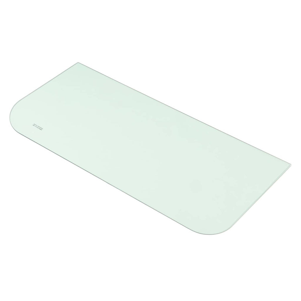 Mint green tinted glass window panel with curved corner and long length