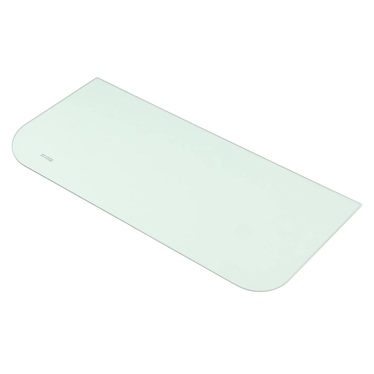 Mint green tinted glass window panel with curved corner and long length
