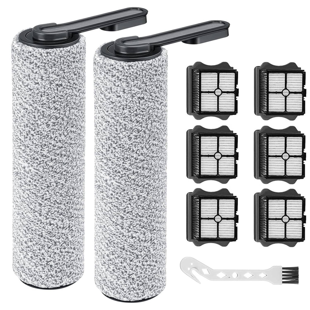 Speckled brush roller replacement set with black end caps and cleaning brush