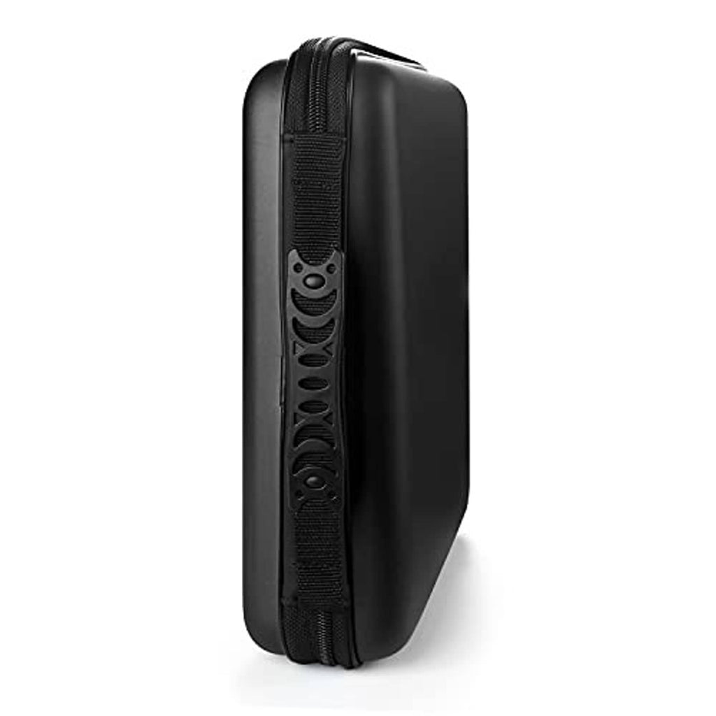 Black hard EVA DVD/CD case side view with textured zipper trim and reinforced edge